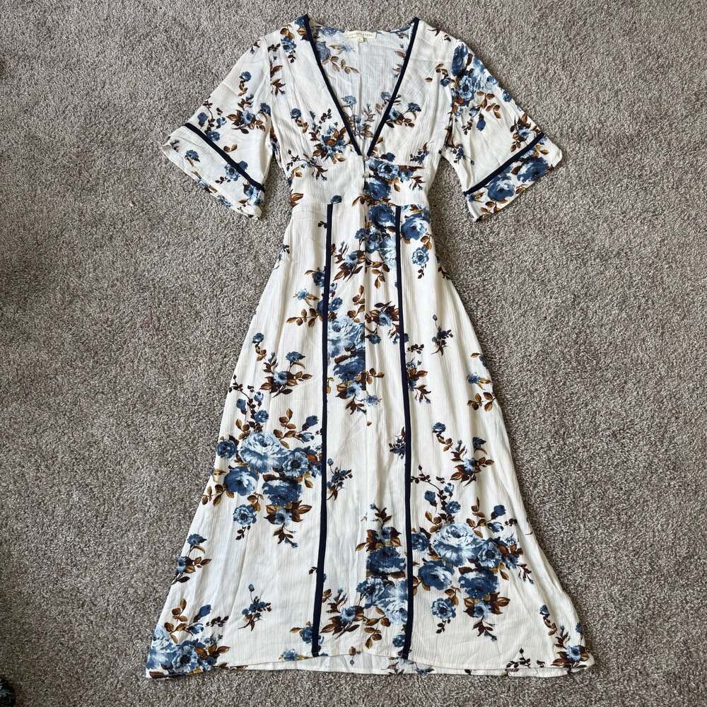 Grade and Gather Gauzy Floral Midi Dress Cottagecore Prairie Romantic Boho M
